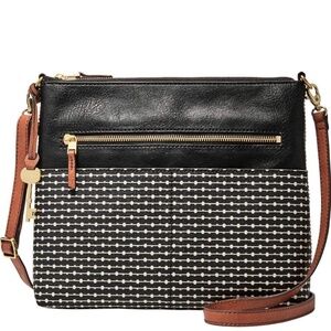Fossil Fiona Crossbody Bag Black White Brown Striped